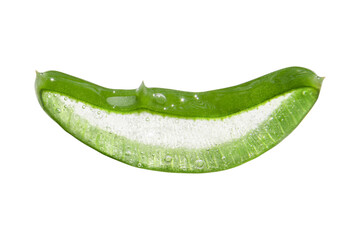 Slice, a piece of green fresh aloe vera. On a blank background. PNG