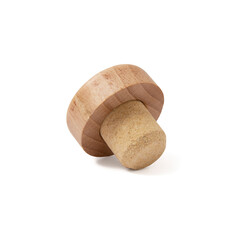 Single scotch, brandy bottle cork on white background