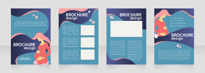 First-time pregnancy blank brochure design. Template set with copy space for text. Premade corporate reports collection. Editable 4 paper pages. Rounded Mplus 1c Bold, Nunito Light fonts used - obrazy, fototapety, plakaty