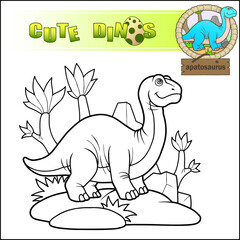 cute prehistoric dinosaur apatosaurus coloring book - 612744309