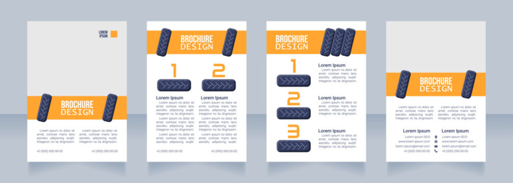 Automotive workshop blank brochure design. Template set with copy space for text. Premade corporate reports collection. Editable 4 paper pages. Bebas Neue, Lucida Console, Roboto Light fonts used