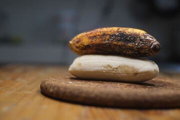 Pealed banana and over ripe banana