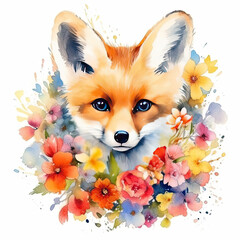 Obraz premium Watercolor painting showing a small fox