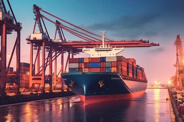 Goods import, export trade, logistics and international transportation by containers, cargo ships in the open sea, ocean cargo