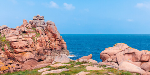 Pink granite coast in Brittany- France travel destination © M.studio
