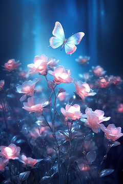 Light spectrum flower, mild fairy mist light blue chinese rose. Generative AI.
