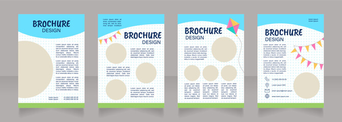 Birthday celebration blank brochure design. Children party. Template set with copy space for text. Premade corporate reports collection. Editable 4 paper pages. Caveat Brush, Acumin, Arial fonts used