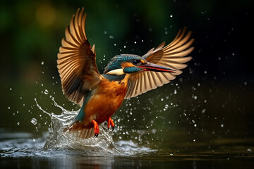 Obraz premium Kingfisher landing on water 