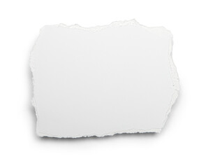 White paper with torn edges on a transparent background with a transparent shadow for use in collages on a background of any color