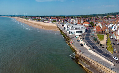 Fototapeta na wymiar Aerial view of the seaside town of Bridlington on the North Yorkshire coast in the United Kingdom.