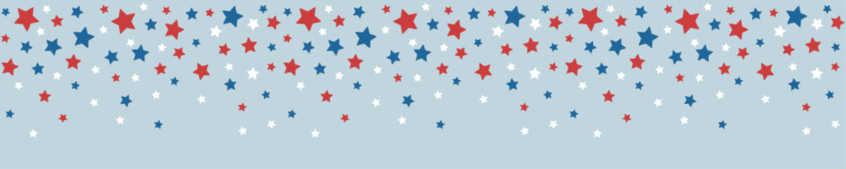Seamless border garland with falling stars. Decorations for USA independence day. Isolated vector illustration.