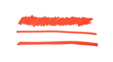 Different stripes drawn with orange marker on white background, top view