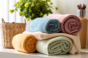 Obraz na płótnie Canvas Colorful Towel and Linen Care. Washing, Drying, and Storage Tips for Longevity