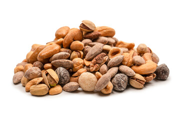 A group of almonds, pistachios, walnuts, macadamia, cashews.