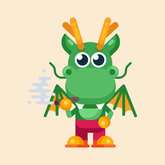 Funny cartoon maskot dragon character flat design illustration