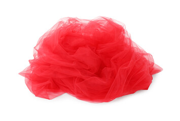 Beautiful red tulle fabric on white background