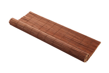 Rolled sushi mat made of bamboo on white background