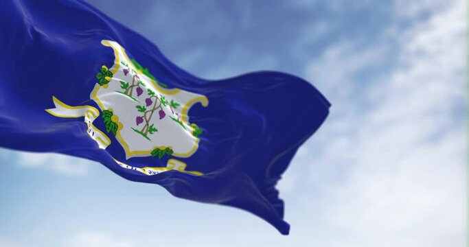 Seamless loop in slow motion of Connecticut state flag fluttering