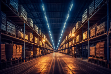 Fototapeta premium the tranquil atmosphere of a beautifully maintained indoor warehouse, where gentle sunlight cascades through the windows. Generative AI.