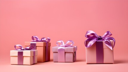 3 cadeaux sur fond rose
