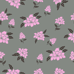 Fototapeta na wymiar Vector seamless pattern with pink rose flowers
