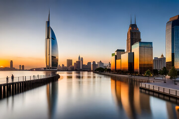 Fototapeta premium city skyline at dusk