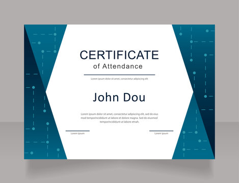Technology school graduation certificate design template. Vector diploma with customized copyspace and borders. Printable document for awards and recognition. Calibri, Myriad Pro fonts used