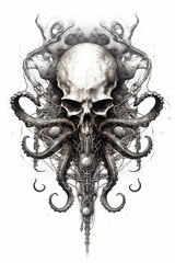 A drawing of a skull and tentacles. Generative AI.