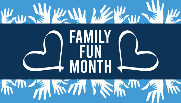 Family Fun Month celebrated  every year in August.enjoy family with extra fun and activities. Poster, greeting card, banner and background.