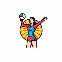 Fototapeta na wymiar An icon showcasing [volleyball] action, rendered in a modern line art style. The illustration uses bold outlines and solid colors for a pixel-perfect, minimalistic design isolated on a white backgrou