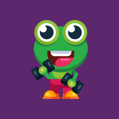 Funny cartoon smiling frog mascot character flat design illustration