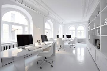 Fototapeta na wymiar Modern office interior in a light colors. AI generated