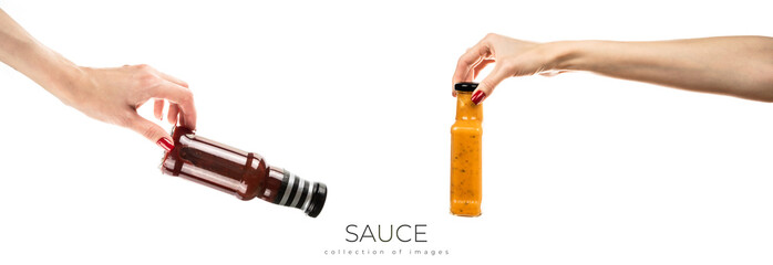 Bottle with sauce isolated on white background.