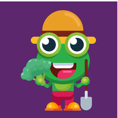Funny cartoon smiling frog mascot character flat design illustration