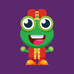 Funny cartoon smiling frog mascot character flat design illustration