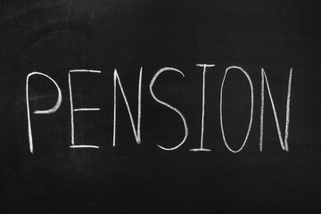Obraz premium Word Pension written with chalk on blackboard