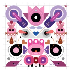 Muurstickers Square shape abstract symmetrical design on a white background with a grid, geometric style vector illustration. ©  danjazzia