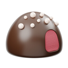 Half Ball Chocolate With Vanilla Chips And Strawberry Cream 3D Icon