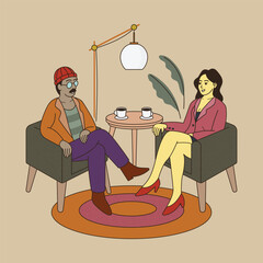 man and woman coffee talk