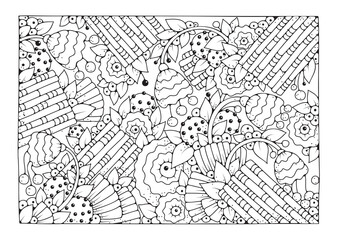 oloring book page for children and adults. Black and white flowers for drawing.