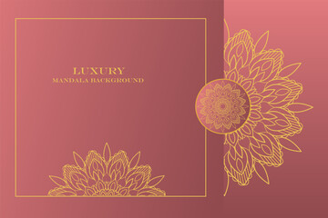 Luxury Golden Mandala Pink Design Background - obrazy, fototapety, plakaty