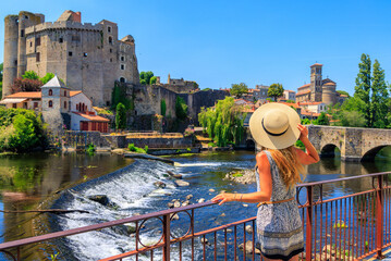 Tour tourism in Clisson,  Brittany, Pays de la Loire in France - obrazy, fototapety, plakaty