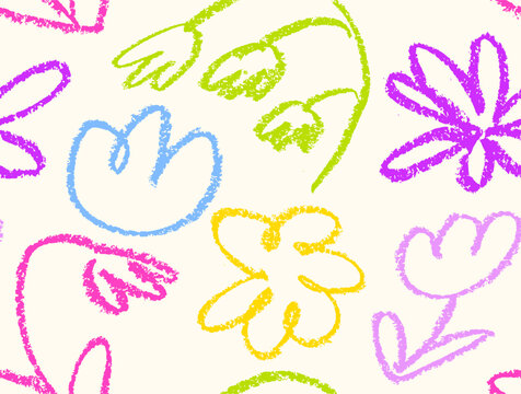 Flowers Hand drawn wax crayons Children drawling