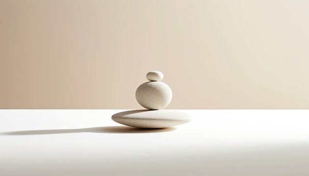 Minimal and calm. Concept of mindfulness. Pebbles balancing. Ai generated.