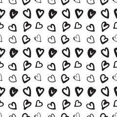 Hand Drawn Heart Seamless Pattern, Love Doodle Tile, Sketch Brush Hearts, Valentine Background