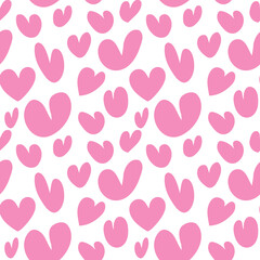 Hand Drawn Heart Seamless Pattern, Love Doodle Tile, Sketch Brush Hearts, Valentine Background