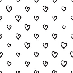 Hand Drawn Heart Seamless Pattern, Love Doodle Tile, Sketch Brush Hearts, Valentine Background
