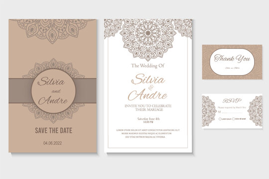 Mandala Wedding Invitation Template Pastel Color Design