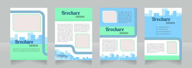Rail eco transport blank brochure design. Template set with copy space for text. Premade corporate reports collection. Editable 4 paper pages. Lobster Regular, Nunito SemiBold, Light fonts used