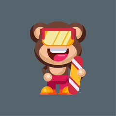 Funny cartoon smiling monkey character flat design illustration mascot logo
